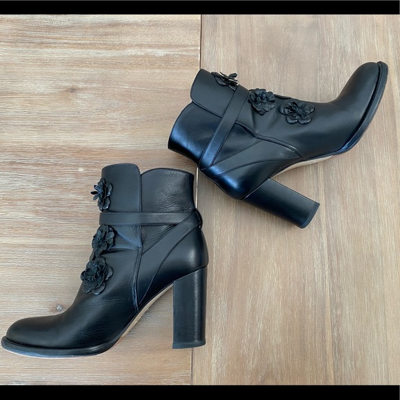 VALENTINO GARAVANI floral apliqué ankle boots black sz 40.5 - Picture 4 of 12